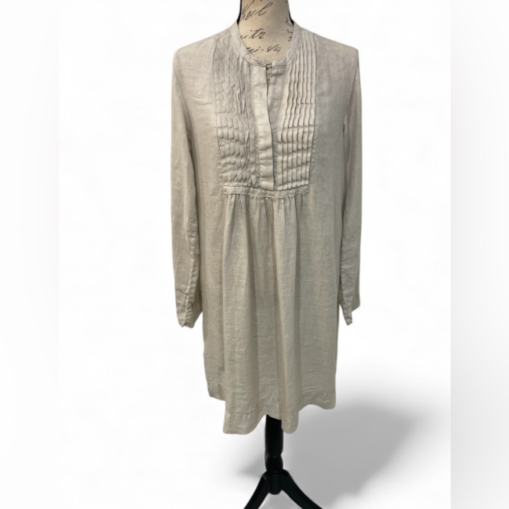 James Perse 100% Linen Pintuck Tunic Dress Top Beige Size 1 WK06799